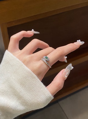 冰绿翡翠灵蛇S925纯银翡翠戒指灵蛇复古小众开口指环