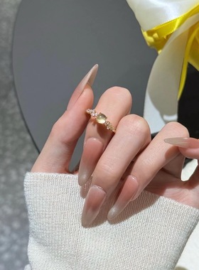 天然水沫玉戒指女款轻奢开口可调节925银镀金送女友闺蜜生日礼物