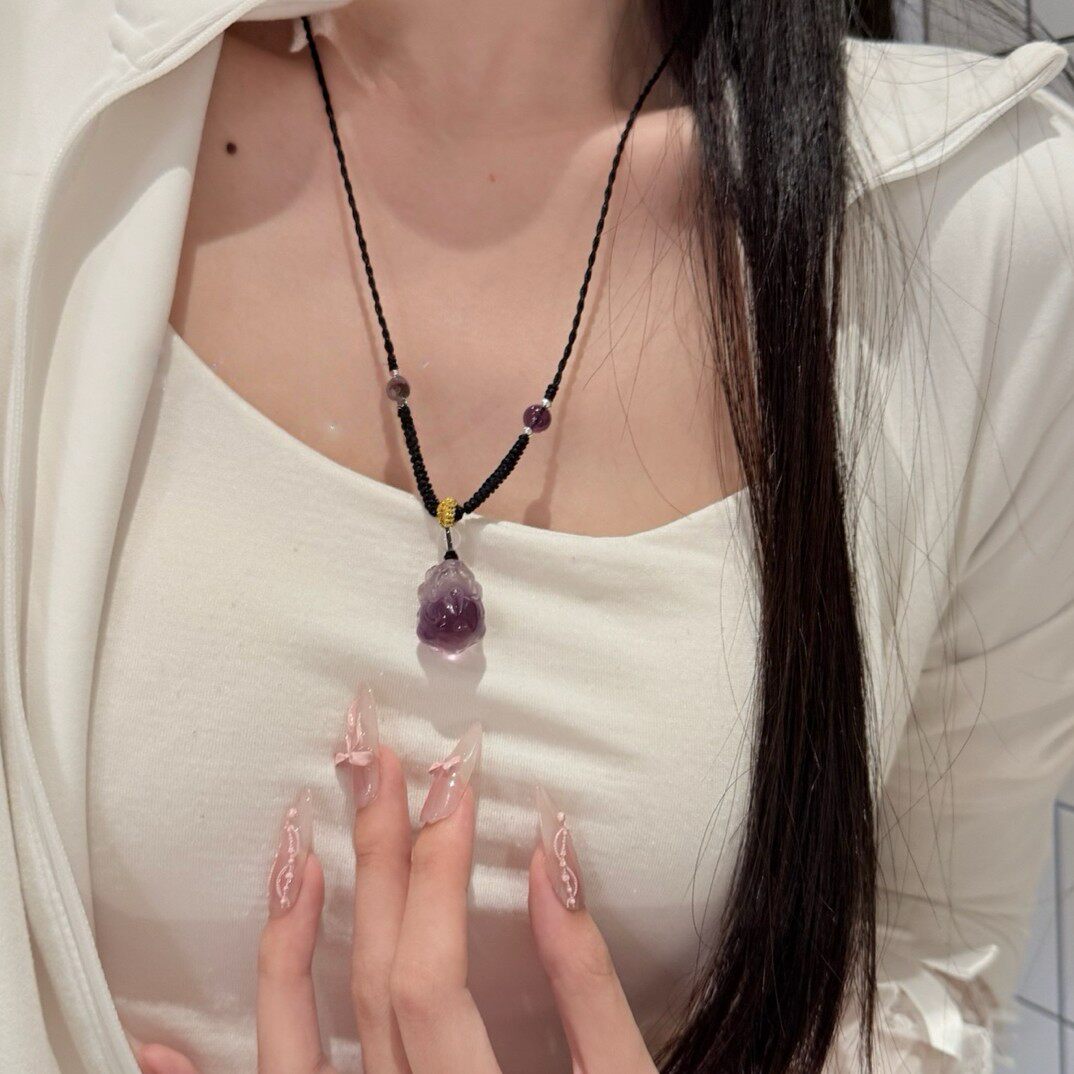 女款时尚百搭潮流紫水貔貅编绳项链饰品送妈妈生日送女友情人节