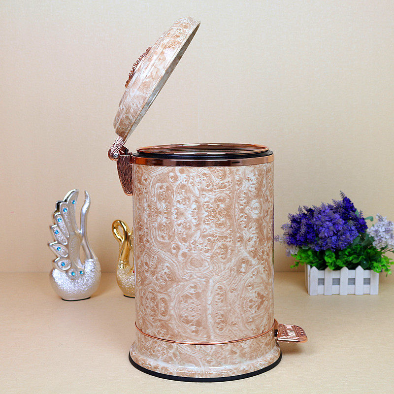 亿丽家静音高档艺术垃圾桶欧式家用脚踏客厅不锈钢大理石纹卫生桶