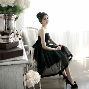 特价清仓 黑色抹胸小礼服短款性感小黑裙公司年会派对生日礼服