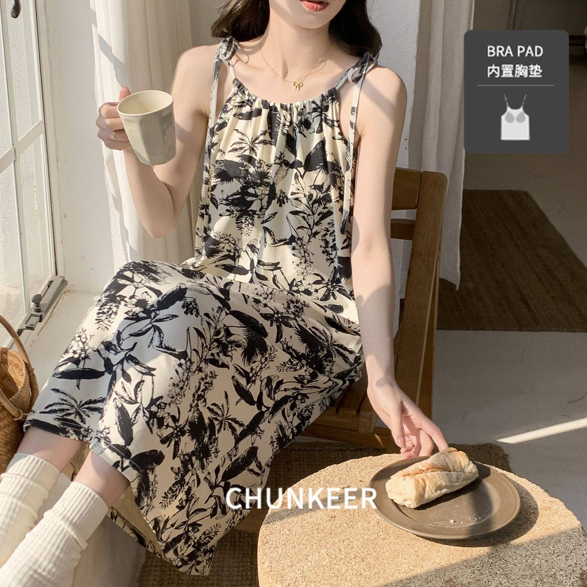 女孩子性感睡衣女学生纯欲露背国风印花吊带睡裙家居服宽松可外穿,女士内衣/男士内衣/家居服,睡袍/浴袍,淘宝优惠券,粉丝福利购,淘宝优惠卷