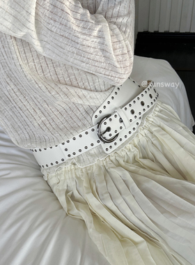 sunsway复古铆钉不规则宽边腰带y2k千禧辣妹风重工美式配饰腰封