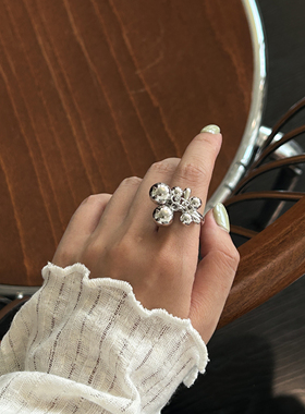 sunsway银色圆形水滴指环简约冷淡风小众设计感可调节配饰戒指