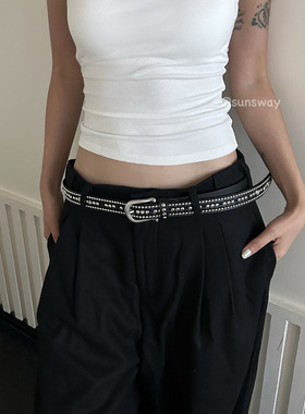 sunsway细窄款黑色铆钉朋克风皮带朋克设计感欧美y2k辣妹配饰腰带