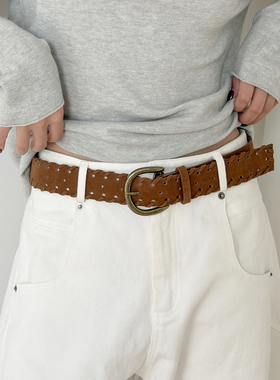 SUNSWAY美拉德棕色系绑带绒面皮带民族风男女同款百搭配饰腰带