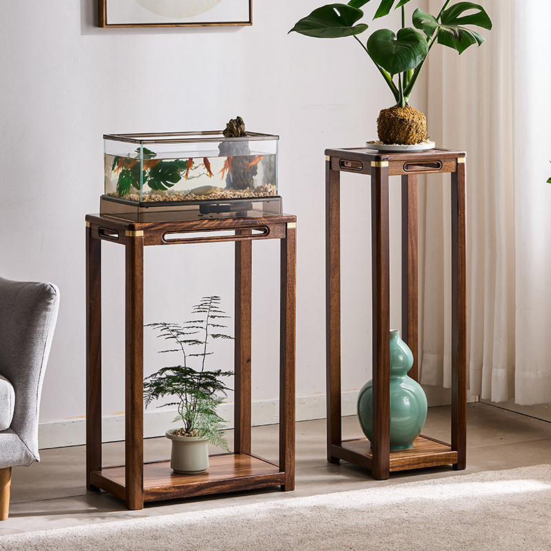 胡桃木花架阳台加长加宽花架子客厅落地式实木置物架植物架鱼缸架