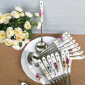 中号厨具粥勺陶瓷不锈钢火锅汤勺漏勺红玫瑰把手稀饭勺 买2送1