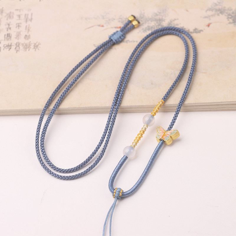 细款新中式蝴蝶饰品吊坠绳手工diy翡翠黄金葫芦平安扣女士挂件绳