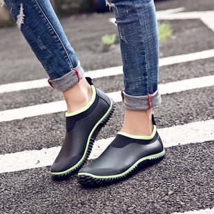 时尚休闲拼色黑绿牛勃朗雨鞋男女低帮雨靴短筒水鞋户外男士洗车鞋