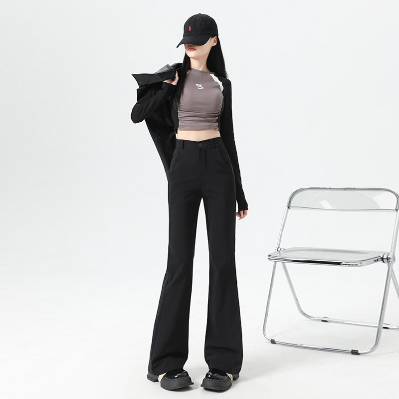 黑色西装微喇裤女2026夏季新款高腰显瘦直筒小个子休闲马蹄喇叭裤