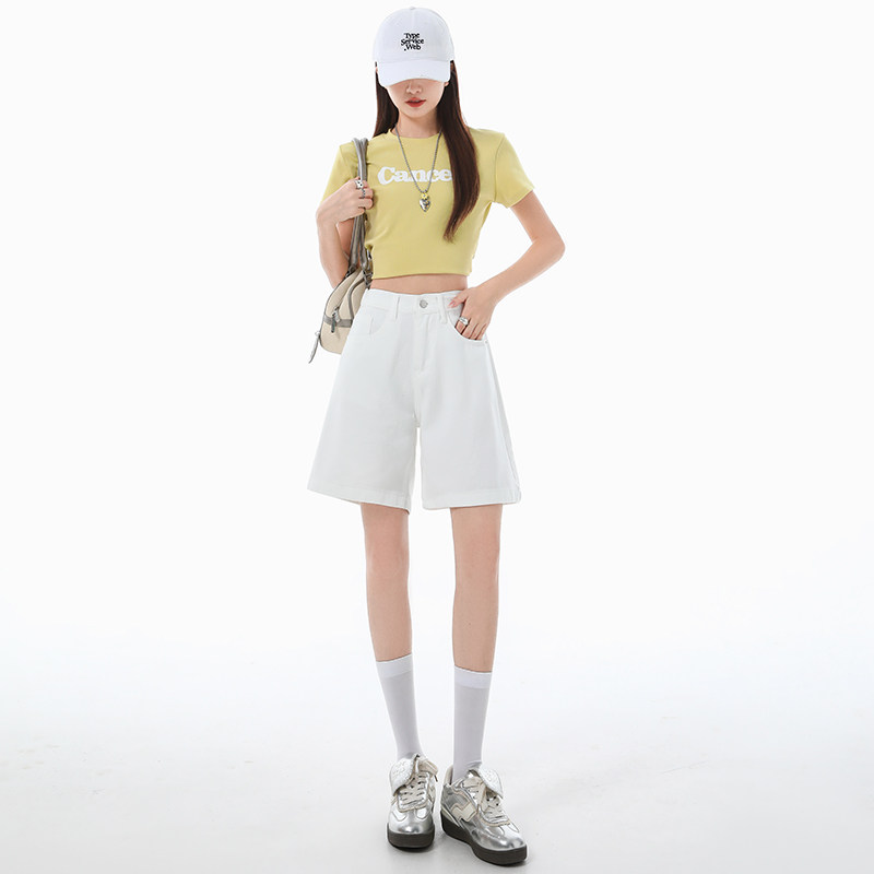 高腰A字显瘦五分牛仔短裤女