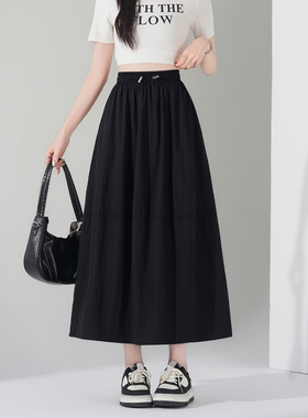 黑色优雅高级感半身裙女2026夏季新款垂感显瘦小众褶皱宽松长裙子