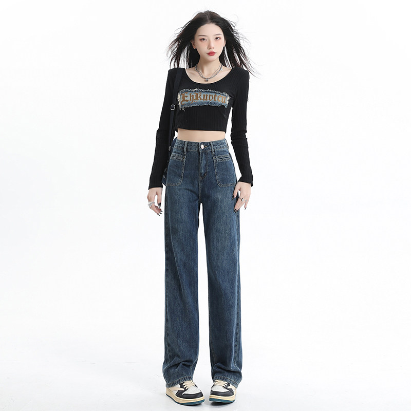 美式窄版直筒牛仔裤女薄款2026年夏季新款高腰小个子秋季阔腿裤子