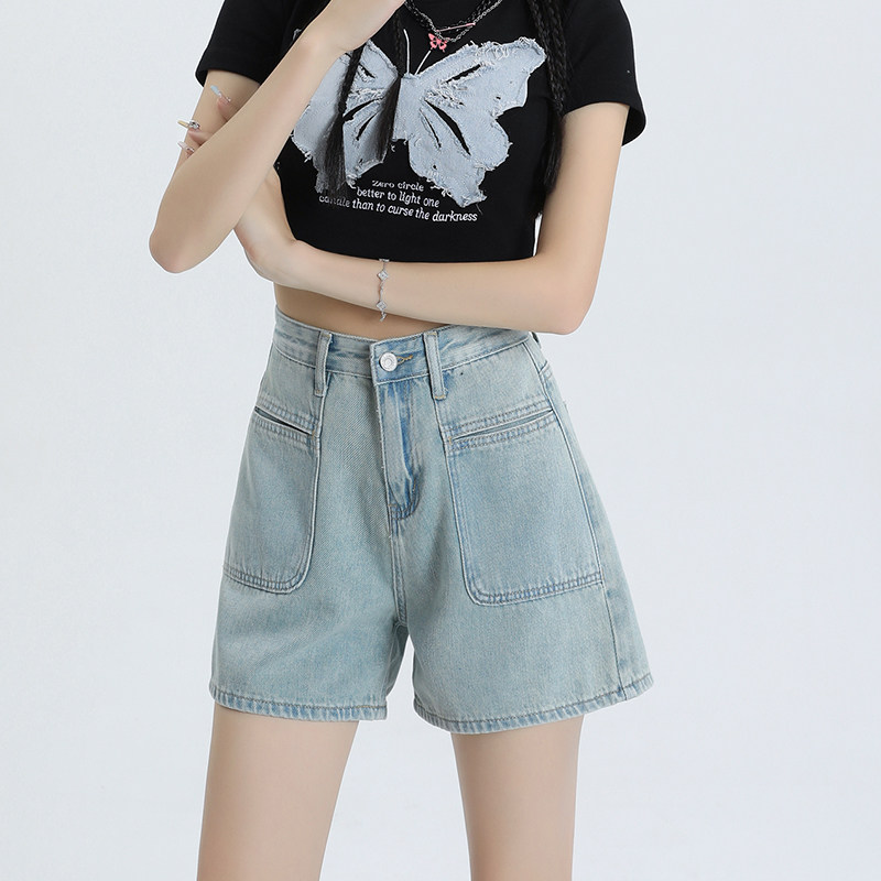 复古高腰牛仔短裤女夏季2024新款百搭宽松显瘦a字阔腿直筒热裤子