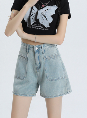 复古高腰牛仔短裤女夏季2024新款百搭宽松显瘦a字阔腿直筒热裤子