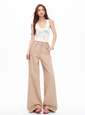 美式辣妹宽松直筒裤2026夏季新款纯色拿铁棕色百搭显瘦休闲裤女