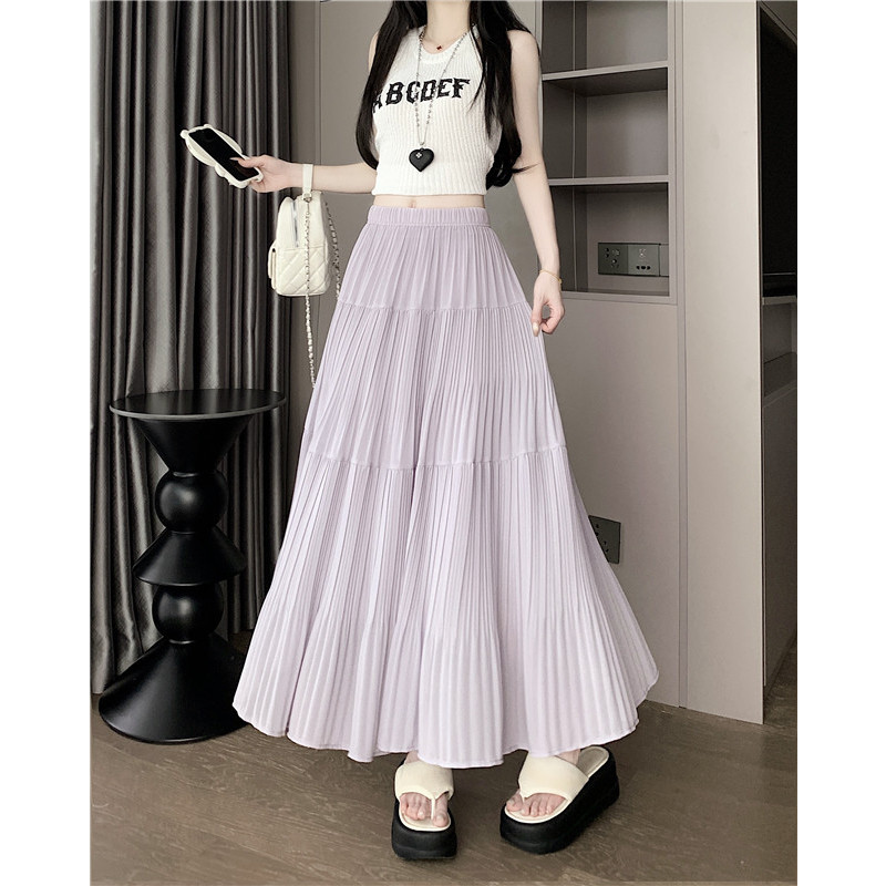 2026夏新款半身裙女紫色高腰a字裙蛋糕裙温柔风设计感大摆中长裙
