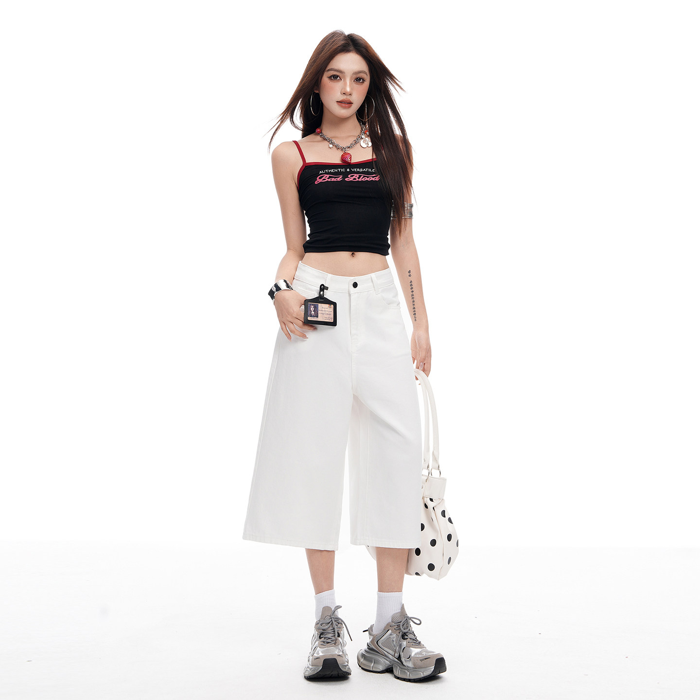 美式白色阔腿七分牛仔短裤女2026夏季薄款高腰宽松直筒百搭中裤