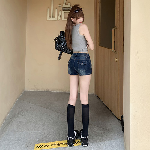 夏季薄高腰紧身显瘦牛仔短裤女