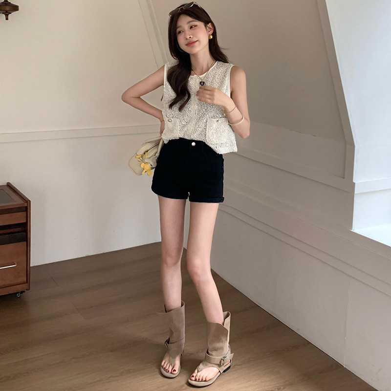 黑色辣妹高腰显瘦牛仔热裤女