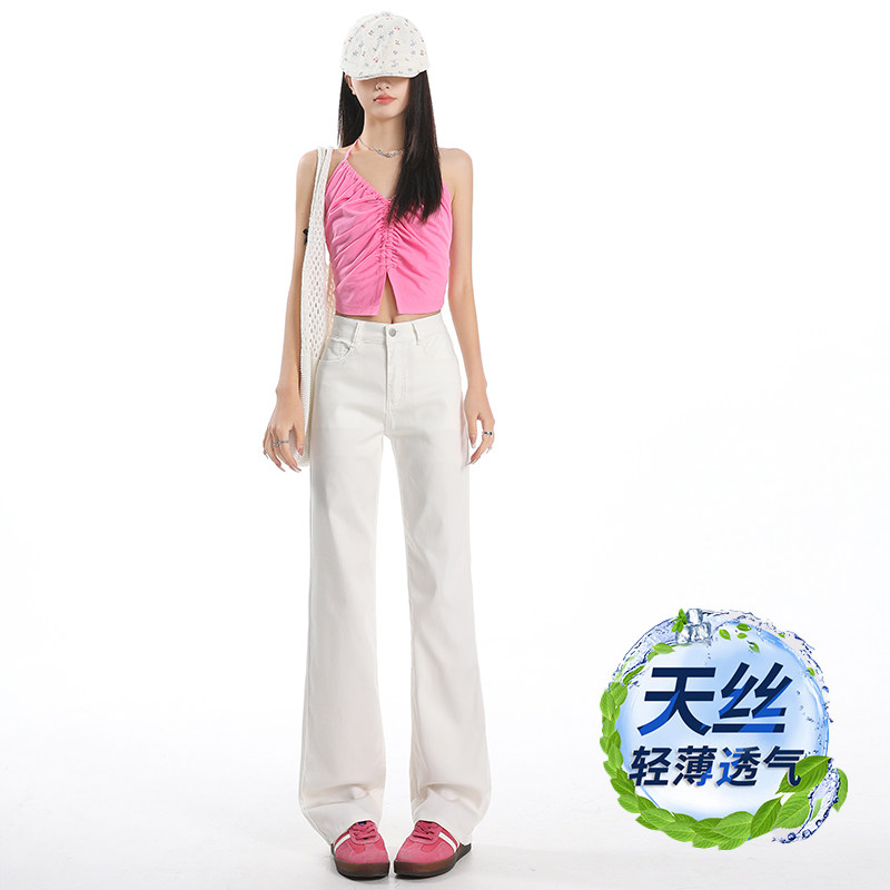 白色莱赛尔天丝牛仔裤女2026新款夏季薄款弹力小个子窄版直筒裤子