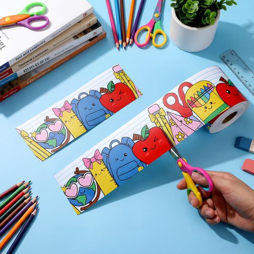彩线格卡通文具墙面装饰贴纸苹果书包地球印花幼儿园开学黑板报