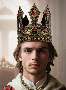 新品节日欧美宫廷中世纪表演出装扮聚会复古国王皇冠COS道具头饰