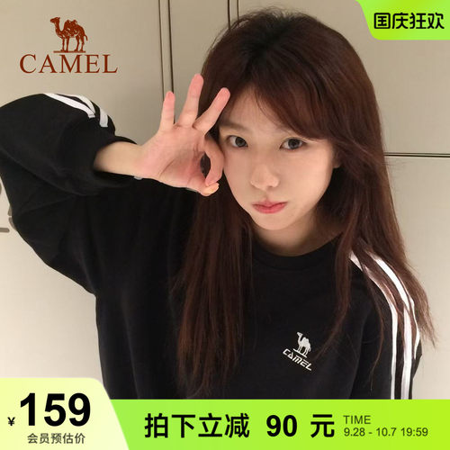 骆驼1930圆领卫衣秋季新款男女情侣黑色套头上衣宽松休闲长袖T恤