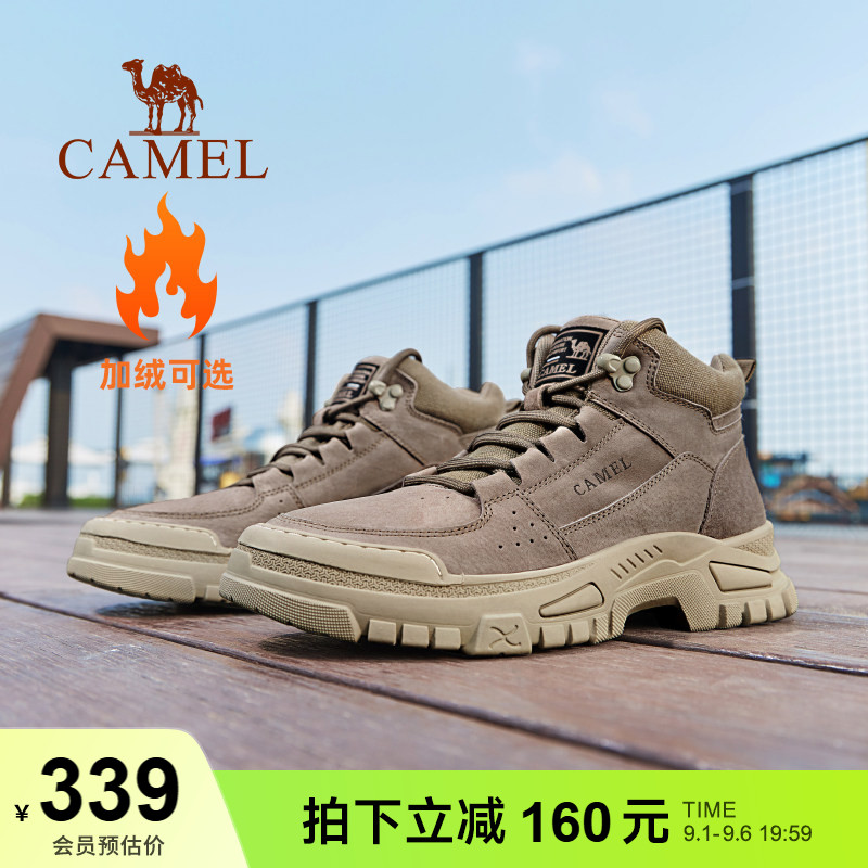 骆驼工装靴情侣款户外冬季加绒保暖高帮棉鞋复古美式经典马丁靴男