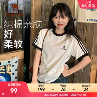 夏日骆驼T神运动T恤女纯棉短袖 情侣宽松复古休闲上衣男 夏2025新款