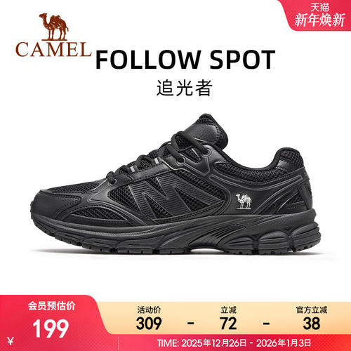 骆驼复古慢跑鞋黑色透气休闲鞋男