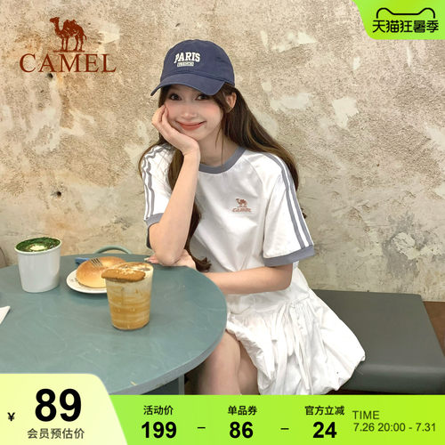 骆驼T恤女柔棉T神100%纯棉夏季圆领复古美式宽松运动休闲上衣短袖