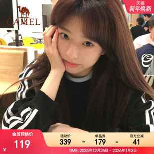 新款 秋季 休闲卫衣三条杠黑白色上衣 T恤男女同款 骆驼运动圆领长袖