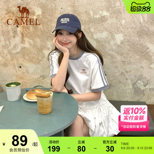 骆驼T恤女柔棉T神100%纯棉夏季圆领复古美式宽松运动休闲上衣短袖