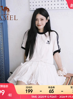 骆驼短袖夏日纯棉T神运动T恤女美式宽松半袖情侣款复古休闲上衣