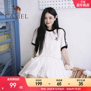 情侣款 宽松半袖 复古休闲上衣 夏日纯棉T神运动T恤女美式 骆驼短袖