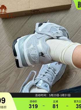 骆驼慢跑鞋漫游女运动鞋透气老爹鞋透气银灰色复古休闲鞋贝果鞋子