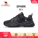 运动鞋 骆驼星火休闲鞋 减震复古跑步鞋 黑色厚底老爹鞋 男2025新款