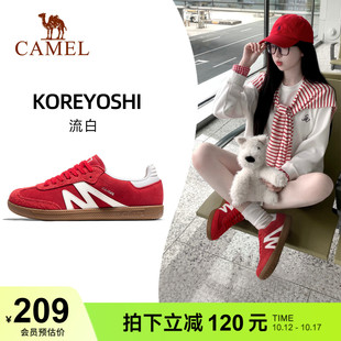 骆驼板鞋女新款红色平底鞋子时尚复古休闲鞋T头鞋百搭德训鞋女鞋