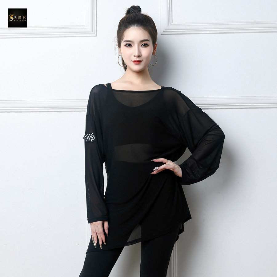 火叶花拉丁舞训练上衣女新款长袖宽松遮肉显瘦长款成人罩衫练功服,运动/瑜伽/健身/球迷用品,拉丁舞上装,淘宝优惠券,粉丝福利购,淘宝优惠卷