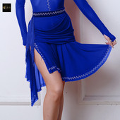 火叶花拉丁舞半身裙女成人广场网纱镶钻不规则舞蹈流苏开叉伦巴裙