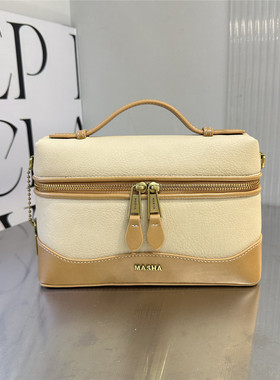MASHA撞色拼接饭盒包女小众百搭单肩斜挎包女包复古小箱子包休闲