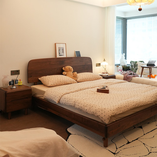 卧室黑胡桃木1.8米1.5米北欧