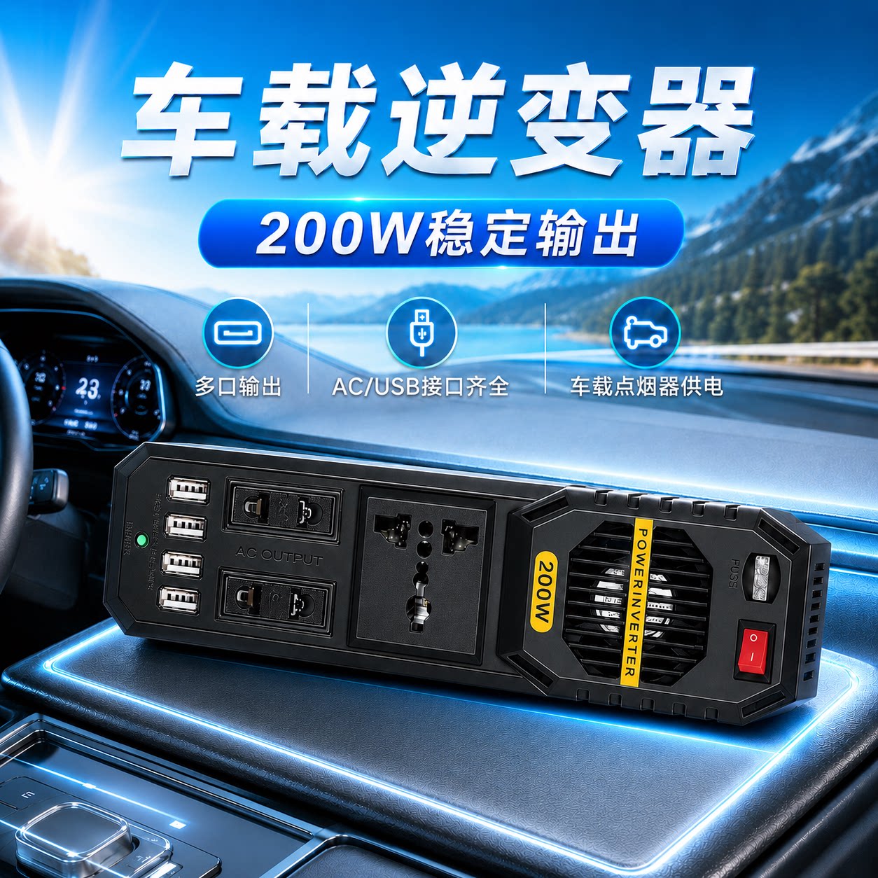 12V转220V200W大功率车载逆变器