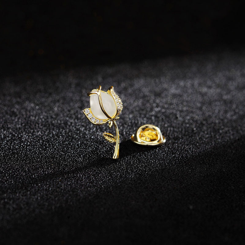 合金猫眼石玫瑰花胸针防走光扣
