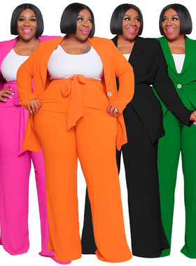 Large size women's fashion temperament shirt suit pants set