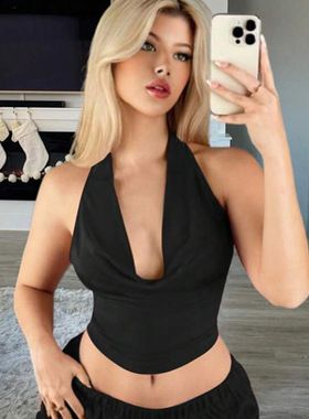 Women's neck hanging suspender top sexy swinging collar vest