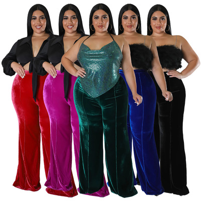 Winter Women's Collage Velvet Pants High Waist Casual Pants