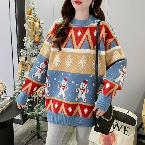 New Christmas women's Snowman Color Hooded Sweater Pullover